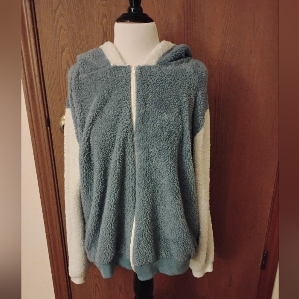 Cozy Blue and White Fleece Hoodie